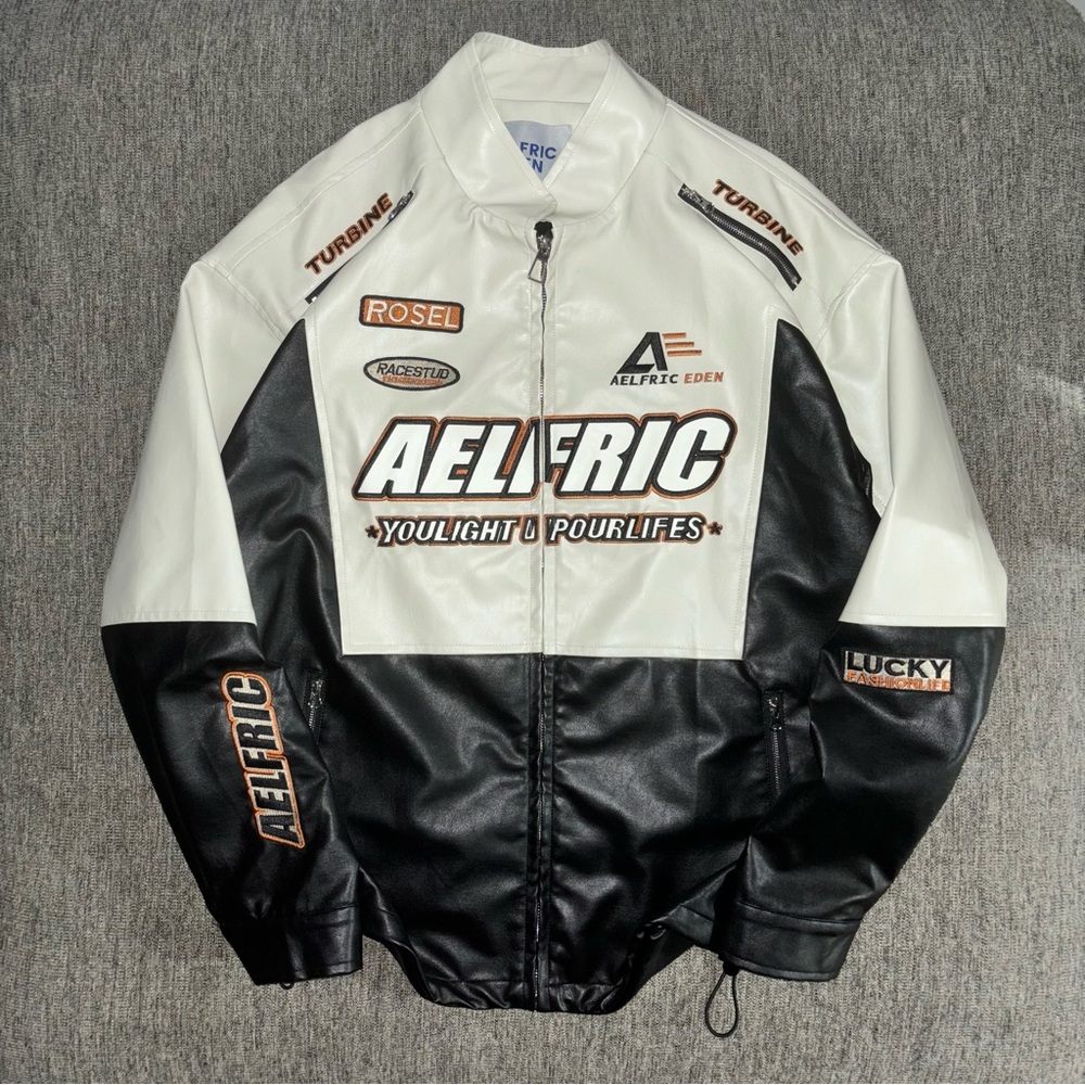 Aelfric Eden Patchwork Racing Leather Jacket Size L